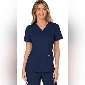 Scrubs for Women Workwear Revolution (L), and Mock Wrap Top with 3 Pocket (M)